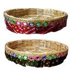 The Bath Stories Designer Bamboo Basket 10 Inches Length and height 2 Inches for wedding Gifts decoration | Wedding Themes | Fruits | Dry-fruit | Chapatis | Home Decoration (Design 3)