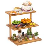 HURZMORO 3 Tier Serving Tray and Platters, Wooden Three Tiered Appetizer Serving Tray, Party Trays and Platters, 3 tiered tray Desert Stand, Food Stands for Display Party, Cookie Fruit Dessert Tray