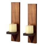 BSTKEY Set of 2 Wooden Wall Candle Sconces, Decorative Candle Holder Wall Mounted Pillar Candle Stand, Brown Votive Candlestick Sconce