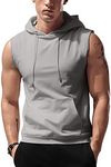 Amussiar Men's Sleeveless Hooded Tanktops Casual Vest Slim Fit Gyms Bodybuilding Hoodies Vest Grey