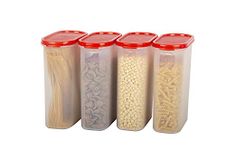 Cutting EDGE 2.4L Stackable AirTight Kitchen Storage Container Set for Rice, Flour, Cereals, Pulses, Snacks, BPA Free, 2400ML (10 Cup/ 80 Oz), Set of 4 - Cherry Red