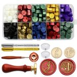 Letter Wax Seal Stamp Kit, Andotopee Wax Seal Kit Initial Alphabet J Sealing Wax Stamp Head 2pcs, Vintage Monogram Wax Stamp Seal Kit with 200pcs Assorted Wax Seal Beads, Wax Seal Spoon, Wax Seal Pen