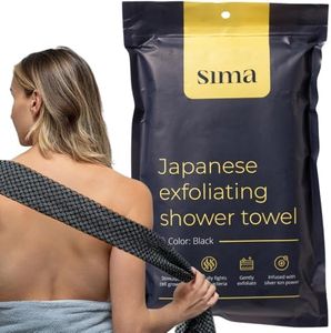 Exfoliating Washcloth Face & Body Scrub Towel - Japanese Exfoliating Towel with Hexagon Fibers, Body Scrubber with 2 Sides for Scrubbing & Washing, Extra Long (Black, 3 Pack)