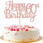 ZHUOWEISM 1 PCS Happy 60th Birthday Cake Topper Glitter 60 & Fabulous Hello 60 Cheers to 60 Years Cake Pick for Sixty 60th Birthday Party Decorations Supplies Rose Gold