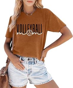 Ithalt Womens Volleyball Shirts Volleyball Mom T Shirts Volleyball Graphic Short Sleeve Shirts(Brown2, XX-Large)