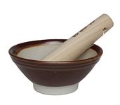 Japanese Mortar & Pestle, Suribachi & Surikogi, Diameter 5-5.5 inches, Mino Ware, Made in Japan (Diameter 5.0 in.)