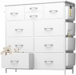 YaFiti 10 Drawer Dresser, Chest of Drawers for Bedroom, PU Dresser with Side Pockets, Hooks, Wooden Top and Sturdy Metal Frame for Living Room, Closet, Hallway (White)