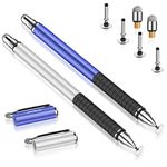 MEKO Stylus Pens for Touch Screens, 2 in 1 Universal Disc Stylus Pens for iPhone, iPad and All Capacitive Cell Phones, Tablets, Laptops Bundle with 6 Replacement Tips - (2 Pcs, Blue/Silver)