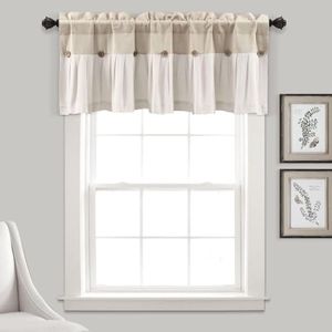 Lush Decor Linen Button Valance | 52"W x 18"L | Farmhouse Style | Coconut Husk Buttons | Pack of 12