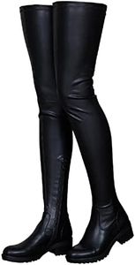 Knee High Boots Women Thigh High Over Knee Stretch Fashion Low Chunky Heel Round Toe Zipper Winter Boots Black Red US4.5-14, black, 37