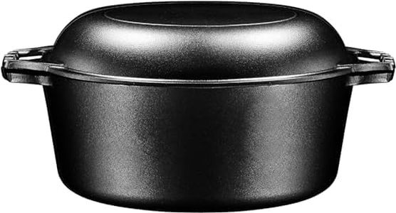 Bruntmor Pre-Seasoned Cast Iron Double Dutch Oven with Skillet Lid - 7 Quart All-in-One Casserole and Braising Pan - Heavy Duty and Oven Safe Black Cookware for Versatile Cooking - 14.7 x 6.9 Inches