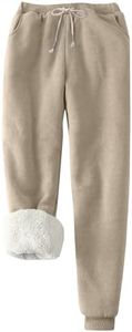 Flygo Women's Winter Warm Fleece Joggers Pants Sherpa Lined Athletic Active Sweatpants(Khaki-S)