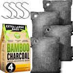 Charcoal Odor Absorber for Strong Odor (Large, 4 Pack, 200g each), Bamboo Charcoal Air Purifying Bag Activated Charcoal Odor Absorber for Home, Closet, Shoe, Car Basement, Musty Odor Eliminator