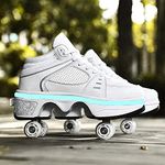 Rollers Shoes with Rolls 2-in-1 Multifunction Sneakers Adjustable Skateboard Shoes LED Lights Shoes,White high-38