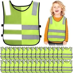 Unittype 30 Pcs Kids Safety Vest Reflective High Visibility Child Vest with Elastic Strap for Kids Cycling Running Skiing