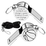 KEYCHIN Basketball Coach Whistles A Good Coach Can Change A Game A Great Coach Can Change A Life Whistles with Lanyard Thank You Gift for Basketball Coach Referees, Basketball-silver