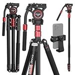 EVUMO 200cm Video-Tripod-Fluid-Head-Tripod, Overhead-Heavy-Duty-Tripod-Camera With Telescopic Handle, Compatible With Manfrotto, Arca-Swiss, DSLR Video Camera-Tripod Convertible To Monopod, Load 12kg