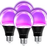 Black Lights Bulbs, 6W A19 E26 Bulb,Wavelength Level 385-400nm,UV LED Bulbs for Black Light Party Birthday Wedding Christmas Body Paint, Fluorescent Poster, Neon Glow（4pack