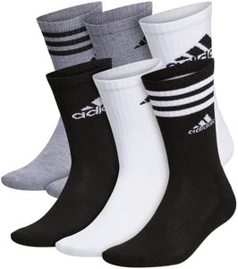 adidas Men's Athletic Cushioned Crew Socks with Arch Compression for a Secure Fit (6-Pair), White/Black/Heather Grey, Large