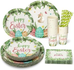 GlowSol 140pcs Easter Disposable Dinnerware Set, Happy Easter Party Supplies Includes Paper Plate Napkins Cups Straws, Serve 25