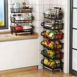 KOLENSA Metal Wire Baskets with Wheels, Stackable Storage Bins Kitchen Organizer Shelf 3-4-5-6 Tier Fruit Vegetable Cart Dishes Seasonal Rack Shelves for Garage, Pantry, Bathroom