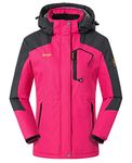 JHMORP Women's Winter Ski Snow Jacket Waterproof Windproof Fleece Lined Raincoat Winter Coat with Hood (Rose Red,CA L)