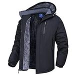 Warm Winter Jacket Winter Windbreaker Detachable Hood Fleece Parka Mountain Coat for Men's Black-2XL