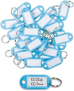 WINTEX Llaveros plastico con etiqueta - Set de 100x llavero identificador llaves - Etiquetas llaves personalizables para apartamentos casas oficina taller bicicleta - Azul claro
