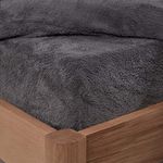 Brentfords Teddy Fleece Fitted Bed Sheet Plain Thermal Warm Soft Luxury Bedding, Charcoal Grey - Super King