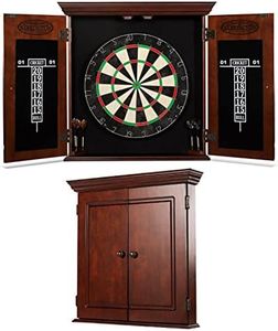 Barrington Billiards Chatham Wood Dartboard Cabinet With 18” Bristle Dartboard and Steel Tip Dart Set