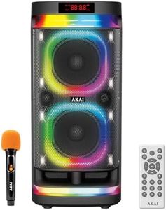 AKAI Newly Launched Portable Party Speaker 160W RMS with Remote - 1 Year Warranty | Home Theater System Dual 8" Woofer | Upto 5 Hours Playtime | Bluetooth, Mobile Holder, Guitar Input (PM-160P)