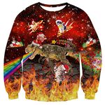 ALISISTER Unisex Christmas Pullover Sweatshirt Lively Dinosaur Pizza Cat Xmas Jumpers Male Winter Long Sleeve Crewneck Sweater for Christmas Party XXL