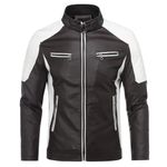 AOWOFS Men's PU Faux Leather Jacket White Black Moto Bomber Fashion Slim Fit Coat, Coffee, X-Large