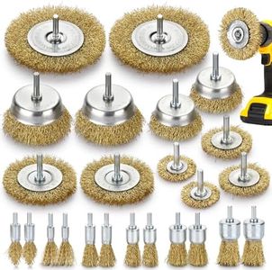 Wire Wheel for Drill - 24 Pack Brass Wire Wheel Cup Brush and End Brush Set, Wire Brush for Drill Rust Removal, Wire Brush Drill Attachments, 1/4" Drill Shank, Carbon Steel Bristles