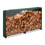 Relaxdays Firewood Rack with Cover, 80% iron 20% plastic, Black/Green, 111 x 202 x 30 cm