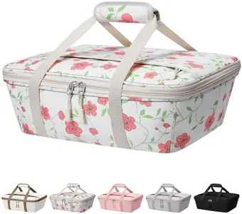 Insulated Casserole Carrier for Hot or Cold Food, Portable Food Carrier Pie Carrier Lunch Tote Warmer or Cooler Bag Lasagna Lugger Bag for Potluck Picnic Cookouts for 9"×13" Baking Dish-Flower