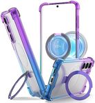 ANSIWEE for Clear Samsung Galaxy S23+ Plus Case with Magnetic Stand, Magsafe Compatible Military Drop Protection Colorful Bumper, Wireless Charging Ring Holder Cover for Men Women (Purple Blue)