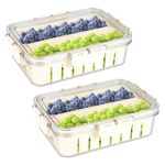 Gzsekken Fresh Food Storage Containers with Lids Airtight,2 Pack Fridge Food Storage Containers Food Fresh Box with 2 Removable Colander for Fruit Salad Vegetables BPA Free Clear Sealed Keeper