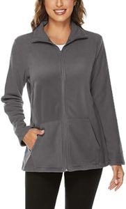 Hibelle Warm Jackets for Women, Ladies Autumn Full Zip Soft Polar Fleece Jacket Zipper Pockets Springs Winter Athletic Coat Comfortable Fall Shirt Loose Tops Dark Grey Large