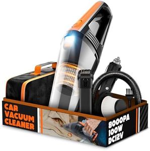 QYHY Car Vacuum, Portable Car Vacuum Cleaner High Power 8000PA/100W/DC12V, 16.4Ft Corded Handheld car Vacuum with LED Light, Deep Detailing Cleaning Kit of Car Interior with Wet or Dry for Men/Women