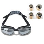 Itian Swimming Goggles Mirrored Anti Fog UV Protection Waterproof, Ear Plugs,Swim Goggles - Quick Adjusting Silicone Head Strap Flexible Nose Bridge Tinted Crystal Clear Lenses (Black)