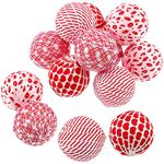 16 Pieces Fabric Wrapped Balls Valentine's Day Fabric Rag Balls Decorative Valentines Ball Ornaments Check Strip Heart Lip Print Bowl Fillers for Party, Valentine's Day, Wedding Table, 4 Styles