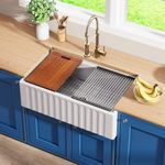 Davivy White Farmhouse Sink 33 Inch Fireclay Kitchen Sink,33x20 Workstation Sink Apron Sink Farm Sink,Undermount Kitchen Sink