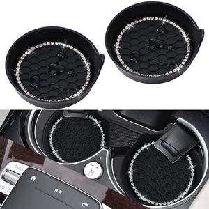 Zurligi 2 PCS Car Bling Cup Coaster, Soft Silicone Crystal Rhinestone Car Cup Holder, Universal Round Rubber Pad Set, Auto Drink Holder Insert Coasters for Women Girls(Black)