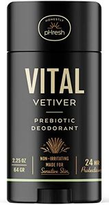 Honestly pHresh Prebiotic Natural Deodorant for Men – Aluminum & Baking Soda Free with 24 Hour Odor Protection. Clean Vegan Deodorant for Sensitive Skin. Made In USA – Vital Vetiver Scent, 2.5 oz