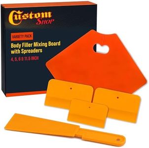Custom Shop Automotive 1725 Body Filler Mixing Board with 3-Plastic Spreaders (4", 5" and 6") and Goop Scoop for getting filler out of the can