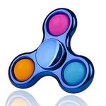 Chrome Fidget Spinner Poppet Simple Popper Sensory Toy, Pop it Fidget Toy, Portable Fidget Poppet Stress Relief Anti-Anxiety Poper Spinner Metallic Blue Hand Toy Brain Development Toy Gift for Kids