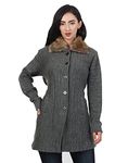 HAUTEMODA Wool Solid Collared Neck Casual Women Coat With Fur Collar (Large, Grey)