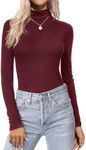 Ekouaer Women's Turtleneck Long Sleeve Shirts Fall Fashion Lightweight Base Layer Solid Slim Fit Thermal Underwear Tops Maroon S