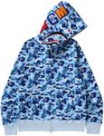 Imilan Shark Jaw Camo Hoodie Shark Mouth Jacket Full Zip Up for Men Women Teenager(Mi Blue1-1,Large)